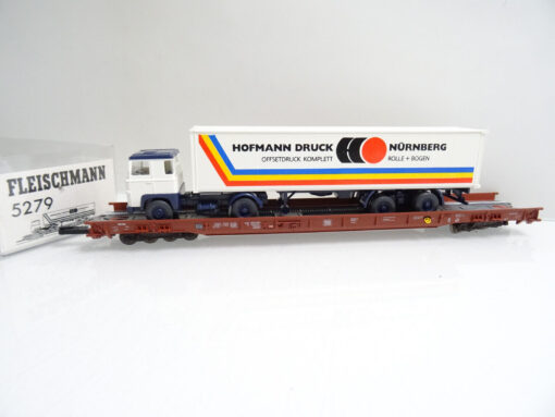 Fleischmann H0 5279 Niederflurwagen RoLa mit LKW Hofmann der DB in OVP JD4400
