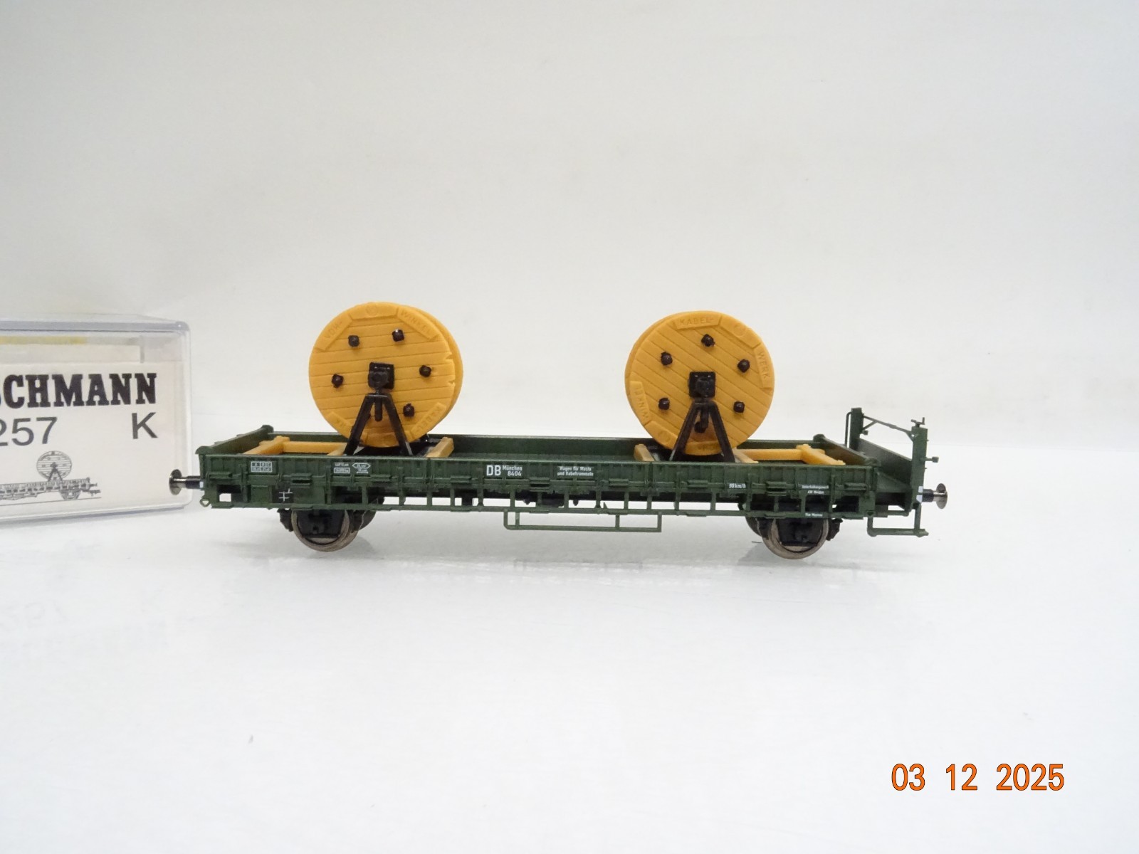 Fleischmann H0 K 975257 AC Niederbordwagen m. Kabeltrommeln der DB in OVP BH1629 – Bild 3