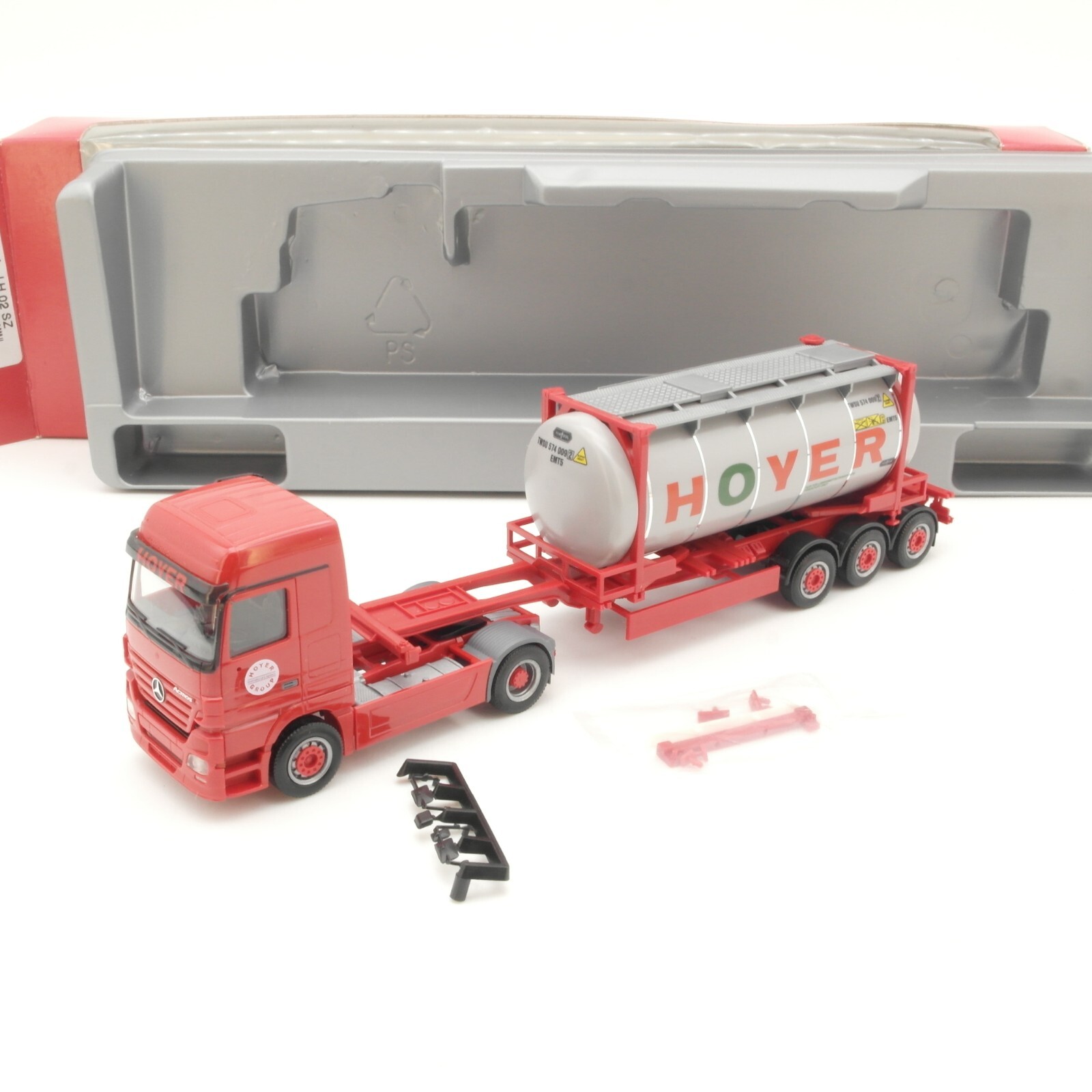 Herpa 1:87 150712 Actros LH '02 Tankcontainer-Sattelzug Hoyer in OVP QR7667