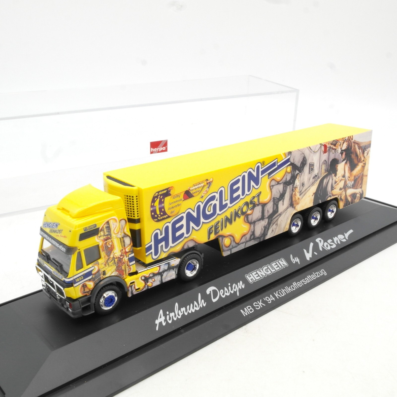 Herpa 1:87 MB SK Sattelzug Henglein W. Rosner Airbrush in PC Box RG1700