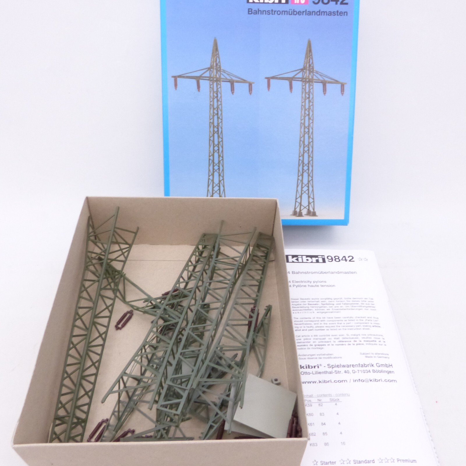 Kibri H0 Bausatz 9842 Bahnstromüberlandmasten 4 Stück in OVP EX5206 – Bild 3