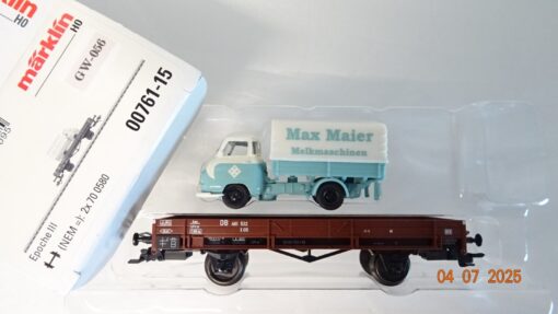 Märklin H0 00761-15 Niederbordwagen mit Lieferwagen Max Meier DB in OVP PR8880 – Bild 3