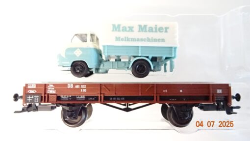 Märklin H0 00761-15 Niederbordwagen mit Lieferwagen Max Meier DB in OVP PR8880