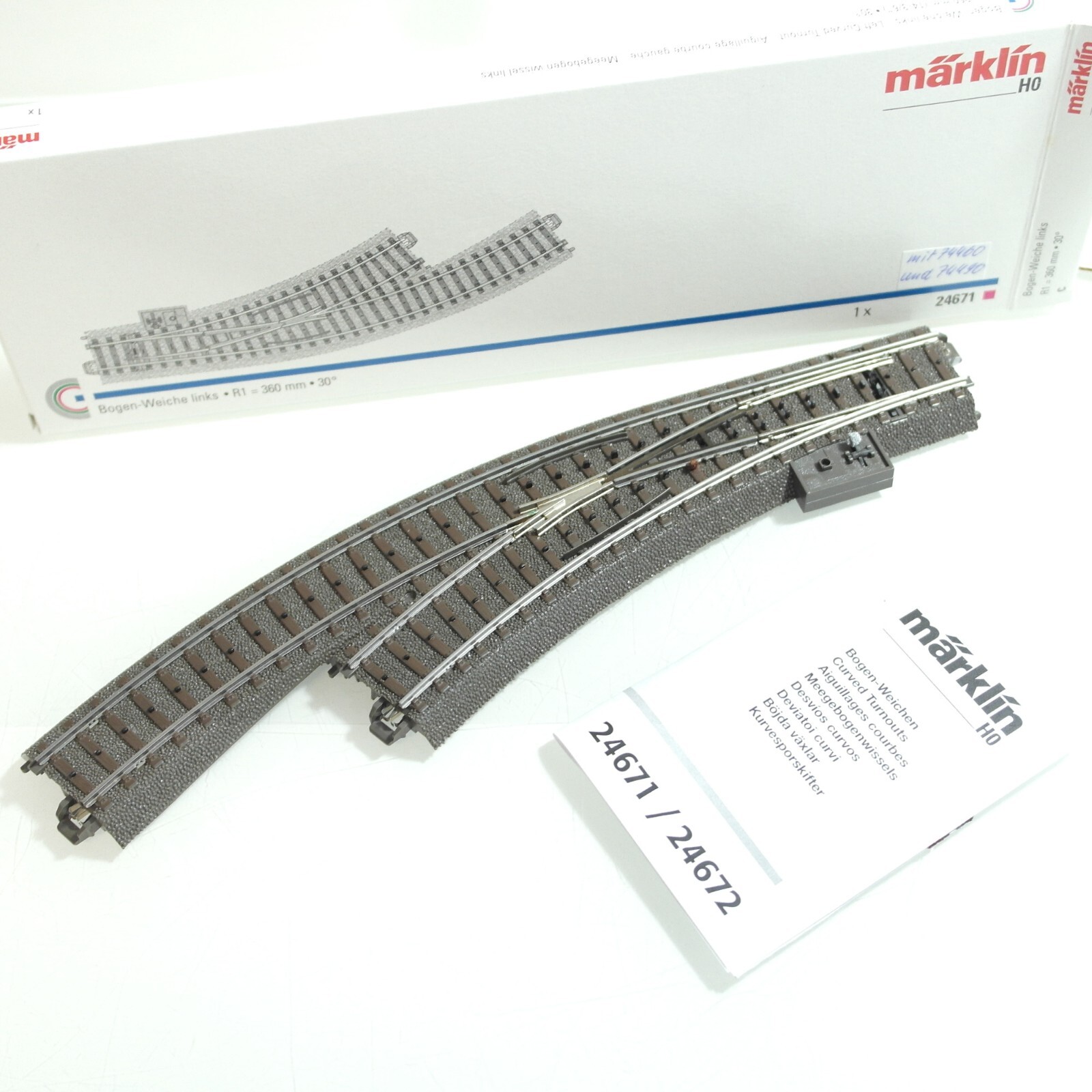 Märklin H0 24671 Bogenweichen links  360 mm + 74460 + 74490 RF9777