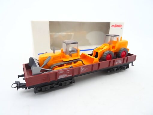 Märklin H0 4474 Niederbordwagen mit Baufahrzeugen in OVP RR2386