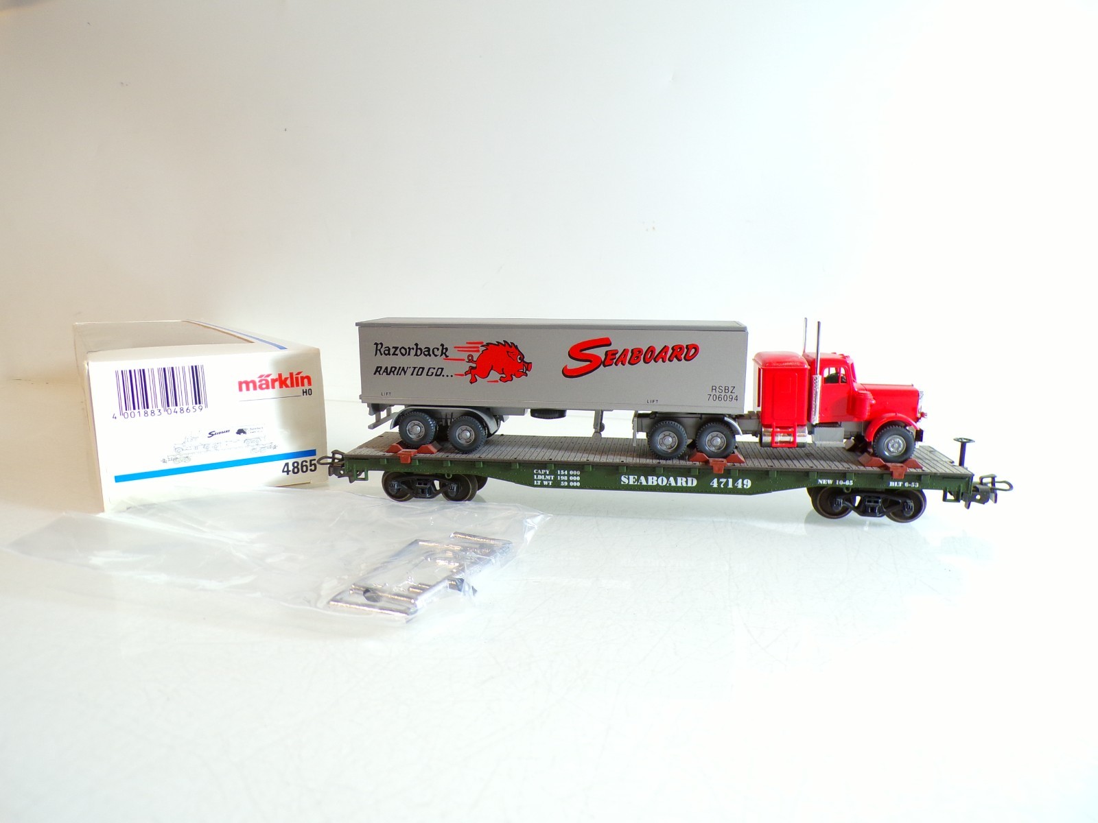 Märklin H0 4865 US Flachwagen SEABOARD 47149 mit LKW in OVP BH1460