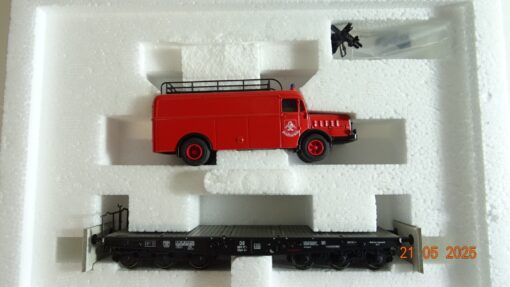 Märklin H0 48755 Schwerlast-Flachwagen Feuerwehrwagen der DB in OVP PR7866 – Bild 3