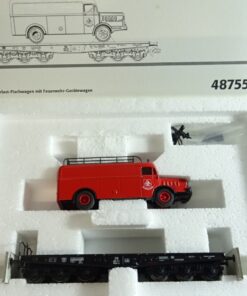 Märklin H0 48755 Schwerlast-Flachwagen Feuerwehrwagen der DB in OVP PR7866