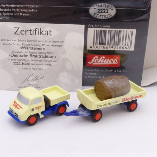 Schuco Piccolo 1:90 Nr.: 05666 Unimog 411 mit Anhänger Warsteiner, in OVP EX1475