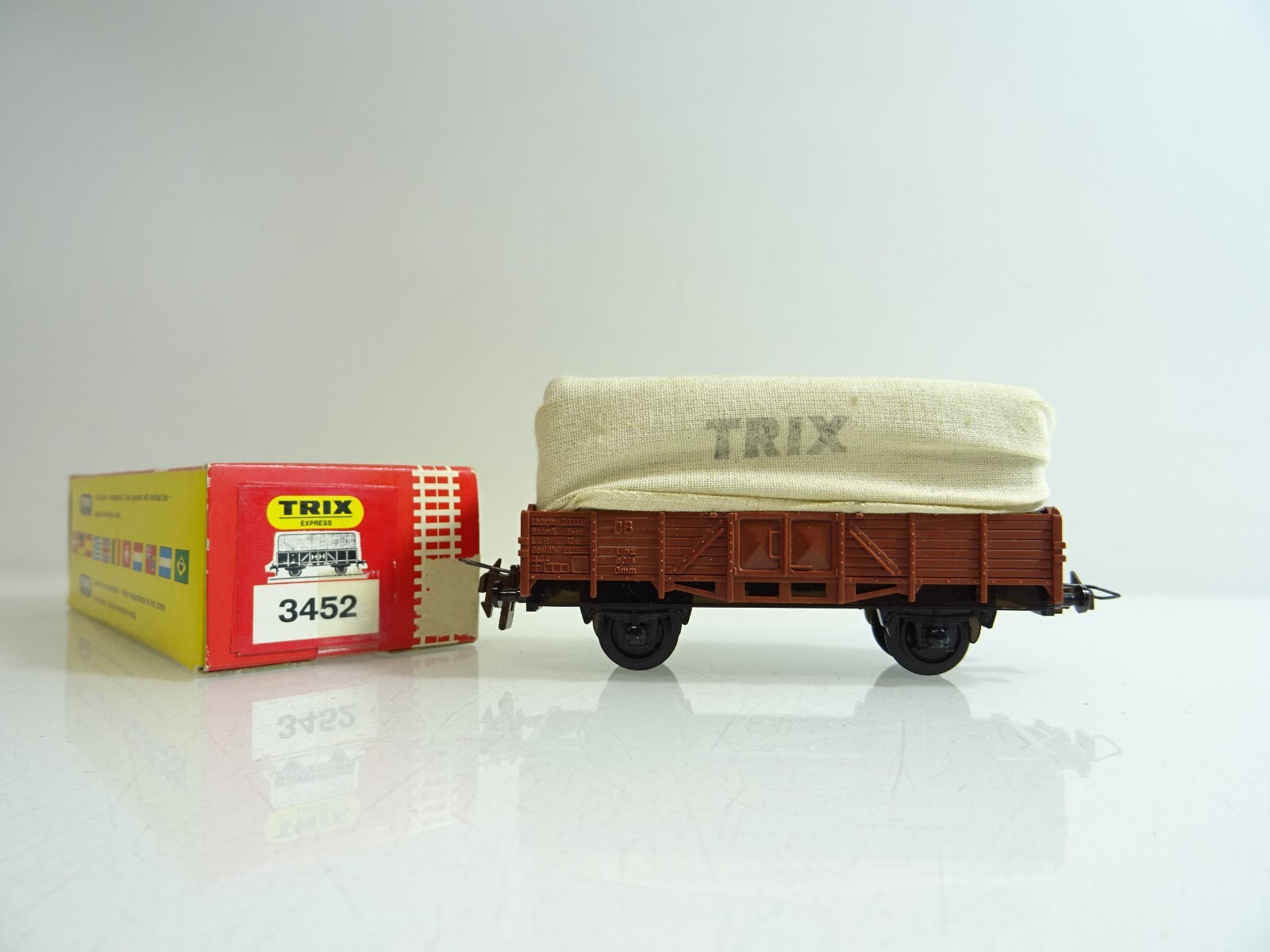 Trix Express H0 3452 Niederbordwagen mit Plane der DB in OVP PR826