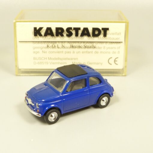 Busch 1:87 Werbemodell Fiat 500 blau Karstadt in OVP EX7366