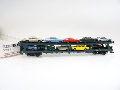 Fleischmann H0 5284 Autotransportwagen mit 10 PKW der DB in OVP RR1038 – Bild 3