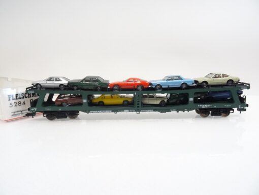 Fleischmann H0 5284 Autotransportwagen mit 10 PKW der DB in OVP RR1038