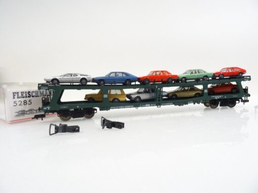 Fleischmann H0 5285 Autotransportwagen mit 9 PKW der DB in OVP RR1036