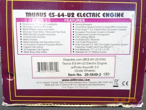 MTH Spur 0 20-5649-2 E-Lok Taurus ES-64-U2 Digital Sound in OVP JL3322 – Bild 6