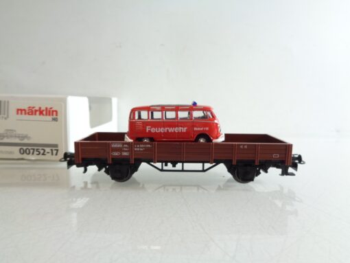 Märklin H0 00752-17 Niederbordwagen mit Feuerwehr VW Bus in OVP BH535 – Bild 3