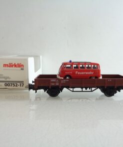 Märklin H0 00752-17 Niederbordwagen mit Feuerwehr VW Bus in OVP BH535