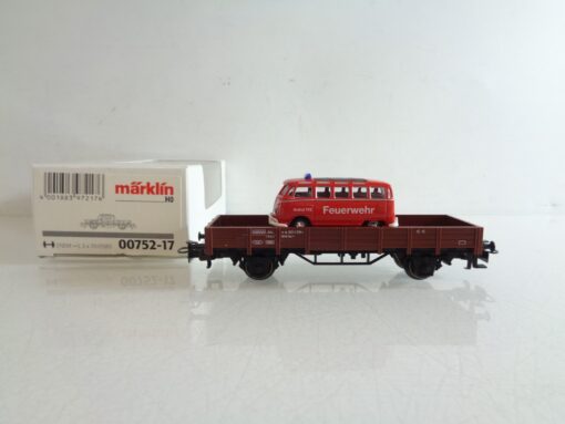 Märklin H0 00752-17 Niederbordwagen mit Feuerwehr VW Bus in OVP BH535