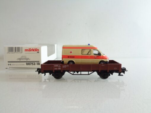 Märklin H0 00752-18 Niederbordwagen mit DRK Krankenwagen in OVP BH533 – Bild 3