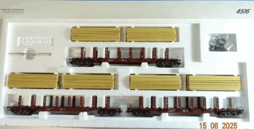 Märklin H0 4516 Wagen-Set Holztransport 3 tlg. der DB  in OVP PR9566 – Bild 3