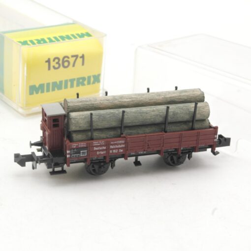 Minitrix N 13671 Rungenwagen mit Ladung der DRG in OVP RR3548