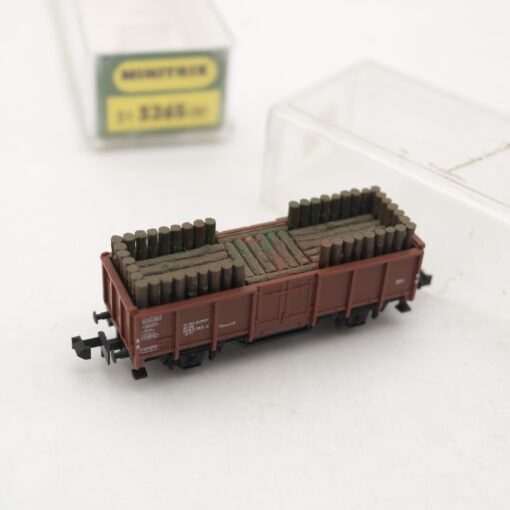 Minitrix N 51 3265 00 Hochbordwagen mit Holzladung in OVP RR2508 – Bild 3