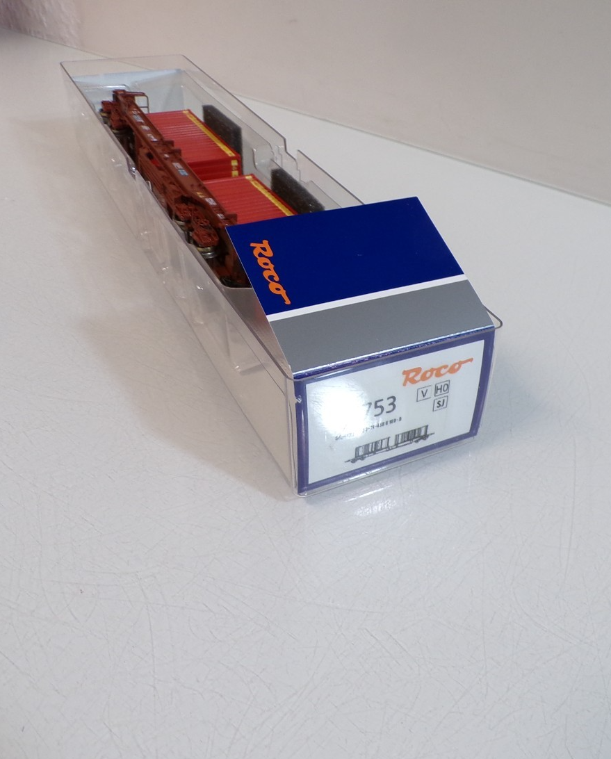 Roco H0 76753 AC Tragwagen mit 2 Container der SJ in OVP für Märklin BH1805 – Bild 3