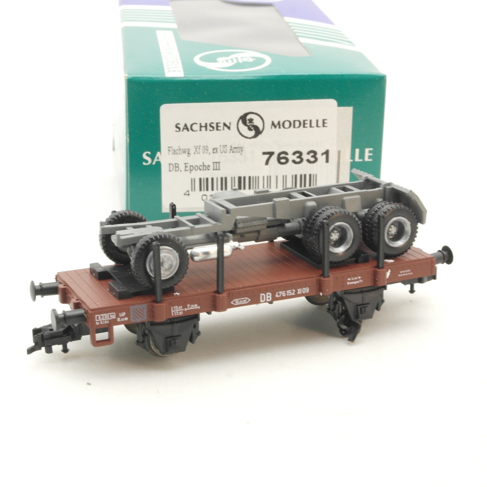 Sachsenmodelle H0 76331 Flachwagen mit Ladung Xf 09, ex US Army in OVP RG9676 – Bild 3