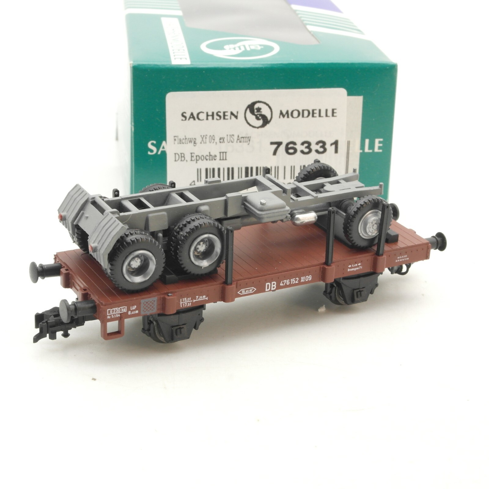 Sachsenmodelle H0 76331 Flachwagen mit Ladung Xf 09, ex US Army in OVP RG9676