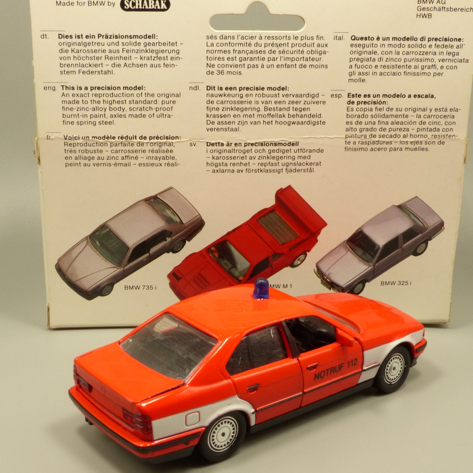 Schabak 1:43 Werbemodell 82229417214 BMW 535i E34 Notruf 112 in OVP EX4322 – Bild 3