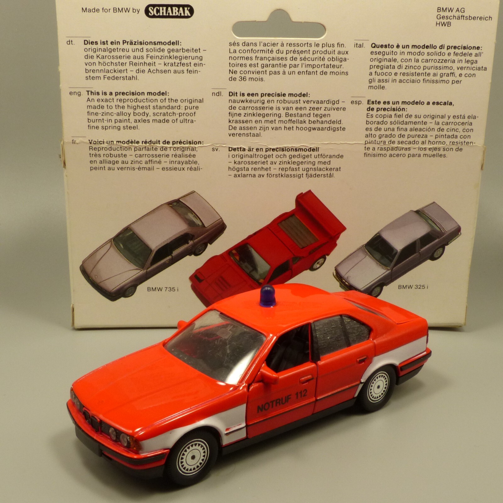 Schabak 1:43 Werbemodell 82229417214 BMW 535i E34 Notruf 112 in OVP EX4322