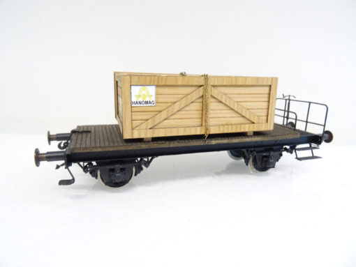 Spur 0 Flachwagen mit Kiste Hanomag Metall etc. LE258 o. – Bild 3