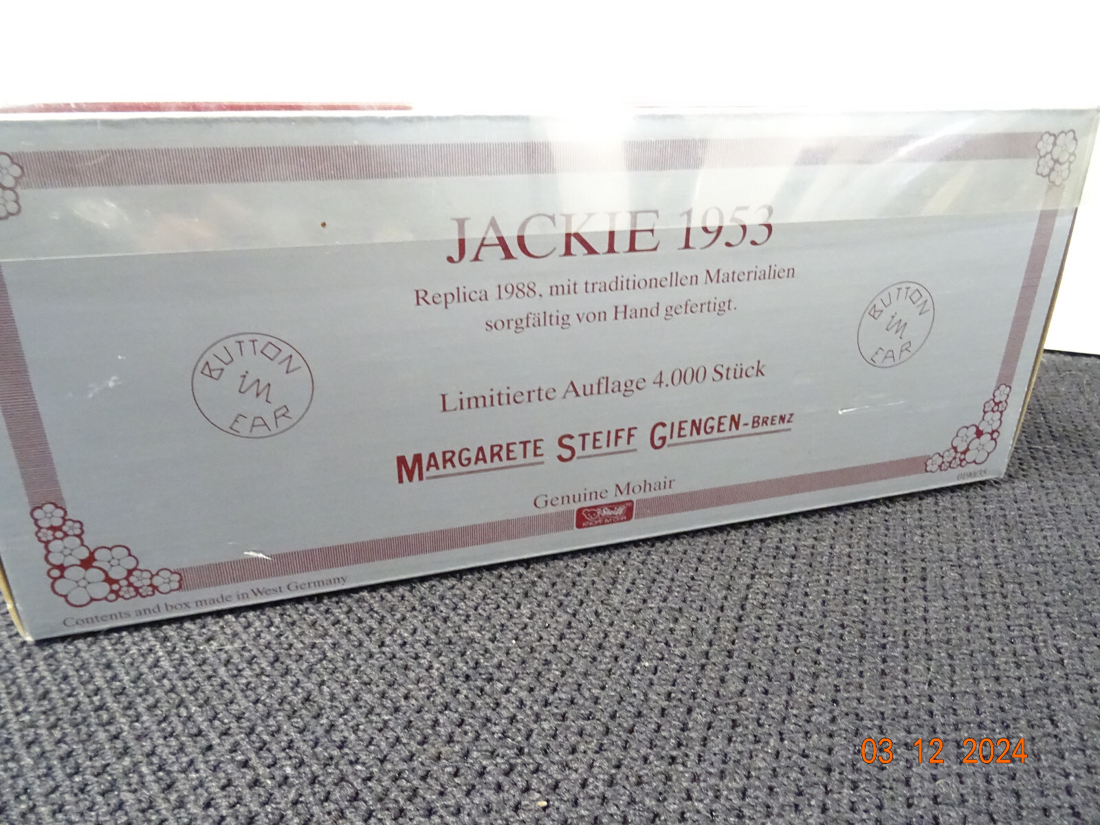 Steiff 408526 Teddybär Jackie 1953 limitiert Replica 1988 in OVP LE7695 – Bild 3