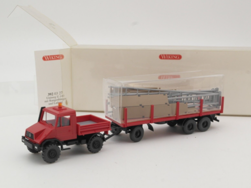 Wiking 1:87 392 03 27 Unimog U 140 mit Rungenhänger und Ladung in OVP QR6164