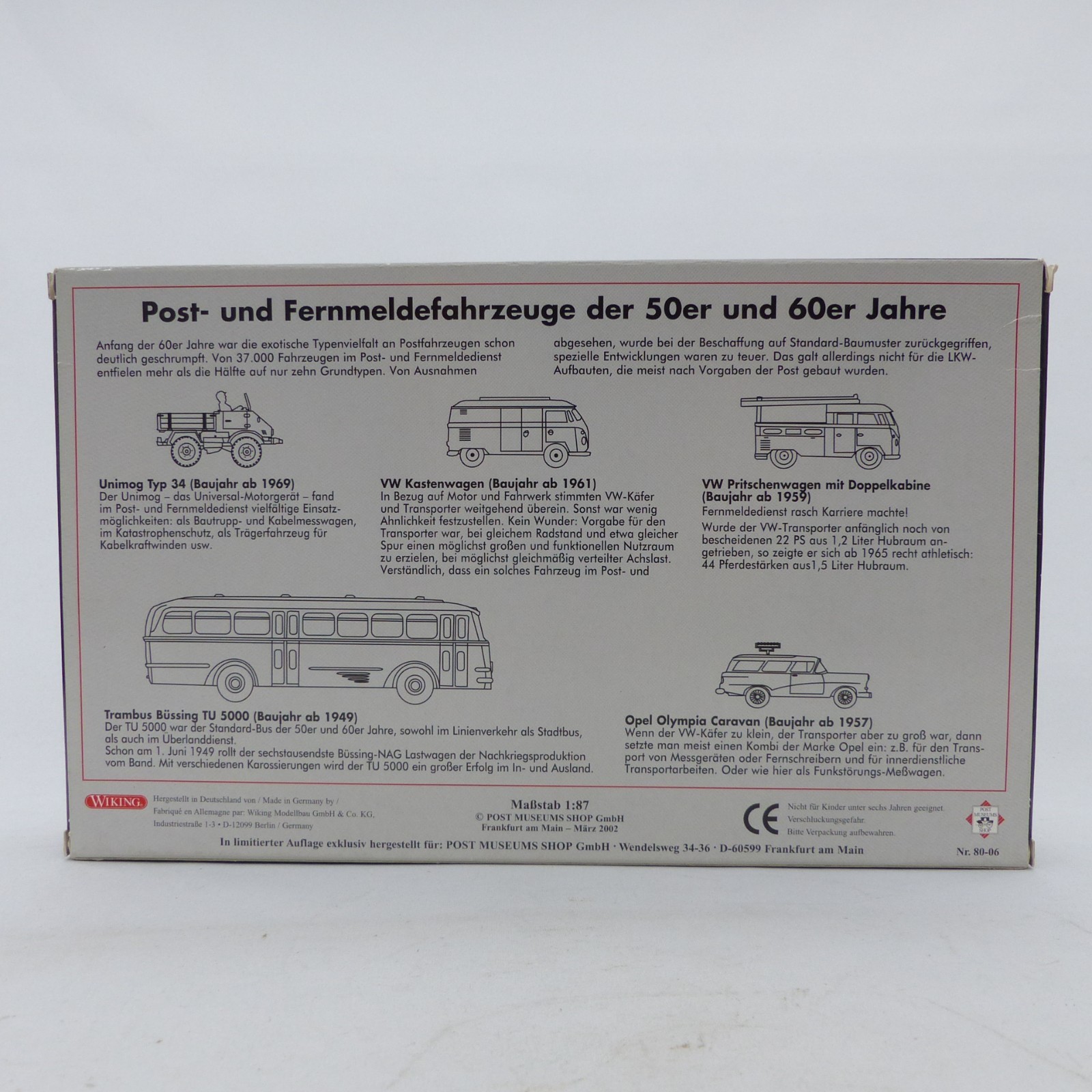 Wiking 1:87 PMS 80-06 Post- und Fernmeldefahrzeuge der 50er + 60er in OVP EX8518 – Bild 3