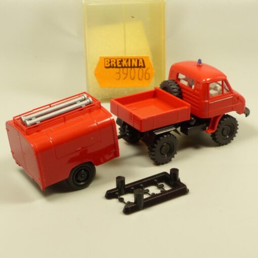 Brekina 1:87 39006 MB Unimog U411 mit Anhänger TSA Feuerwehr in OVP EX7229 – Bild 3