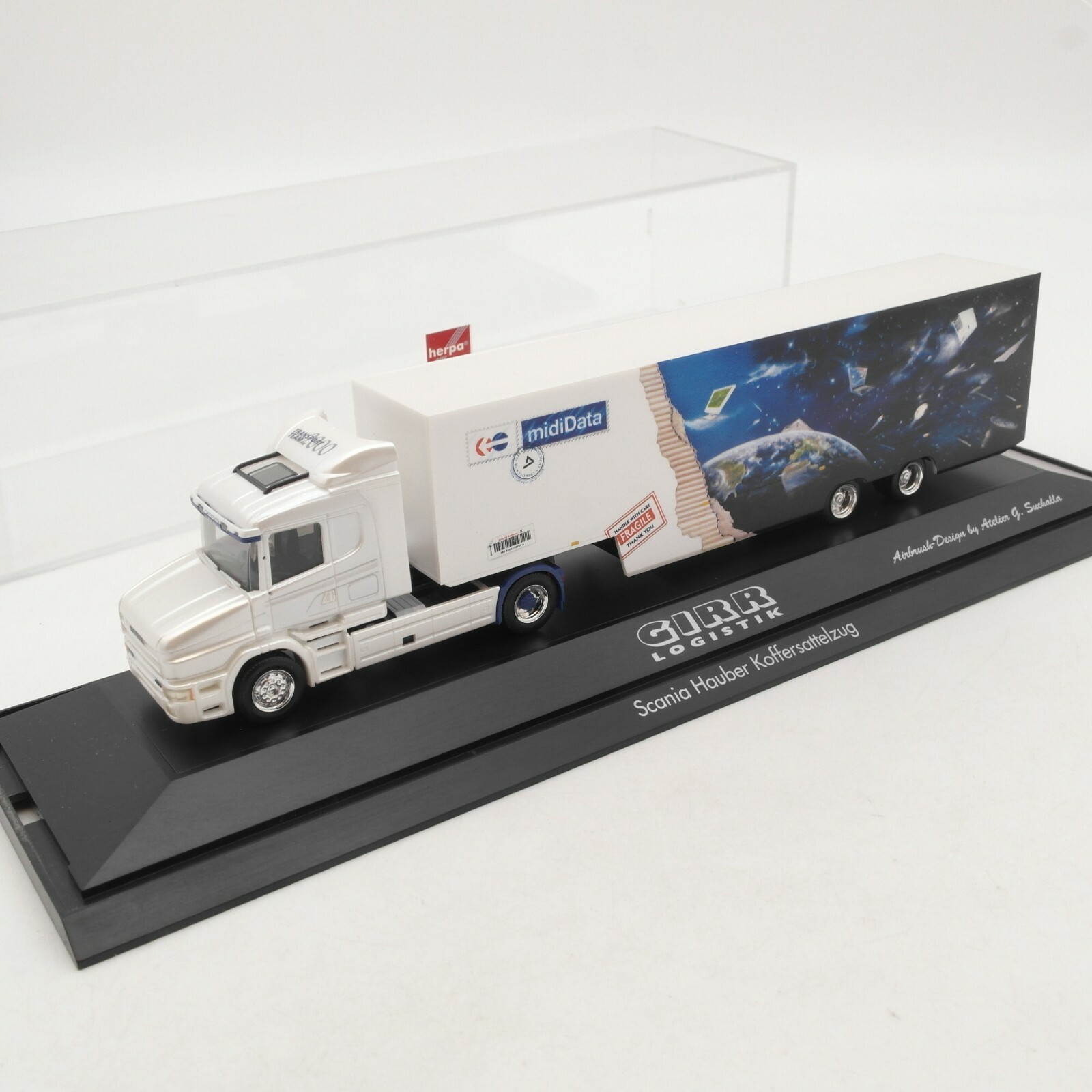 Herpa 1:87 Scania Hauber Koffersattelzug Girr Logistik in PC Box RA1724