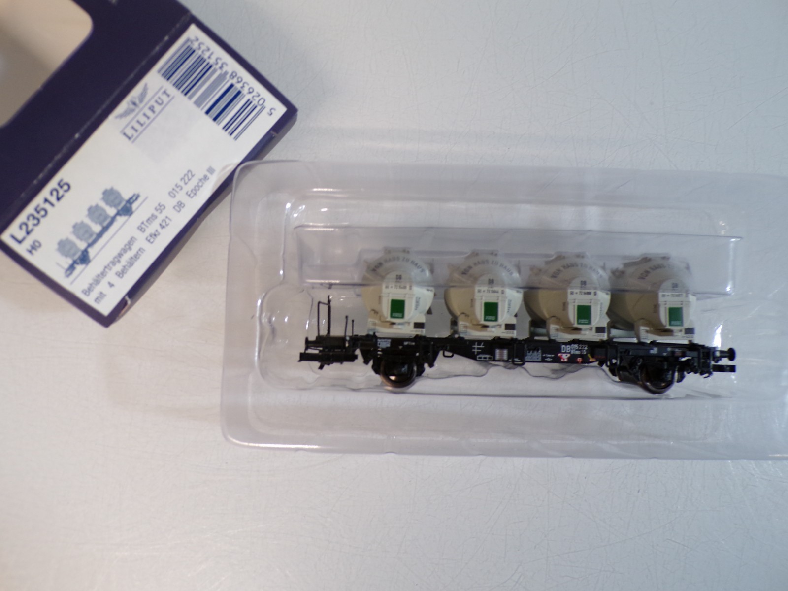 Liliput H0 L235125 Behältertragwagen mit 4 Behälter der DB in OVP BH1788