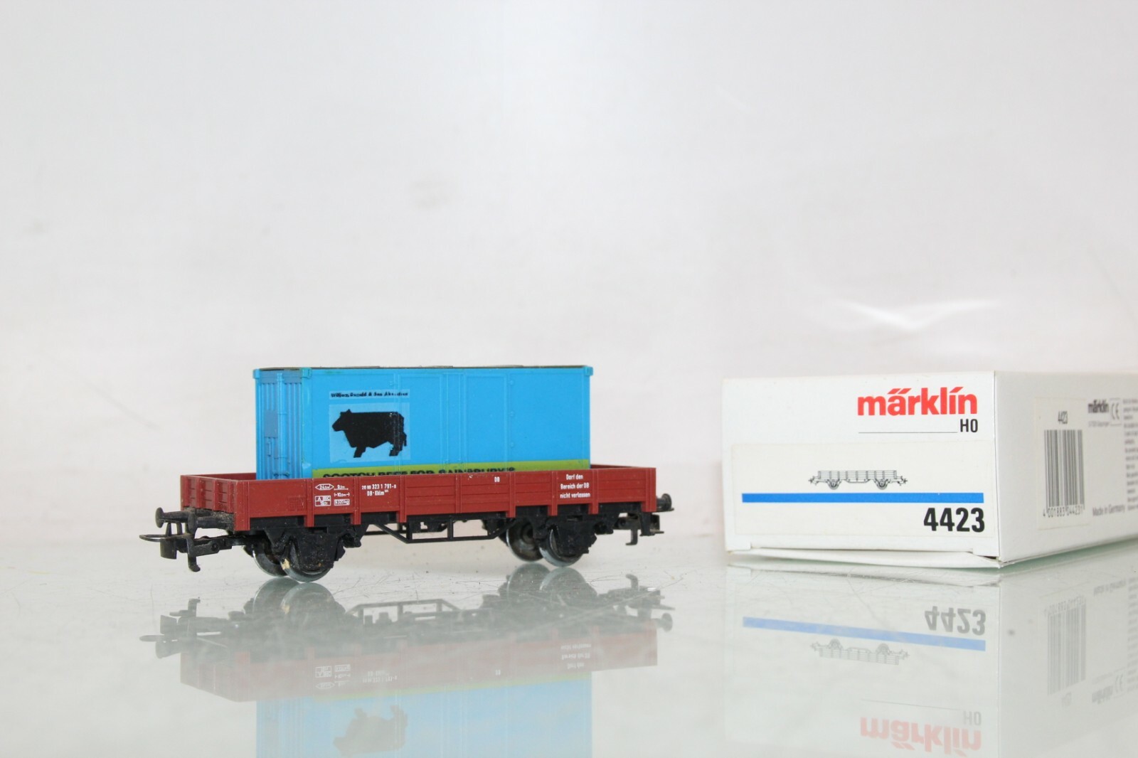 Märklin H0 4423 Niederbordwagen mit Ladung der DB in OVP LW520