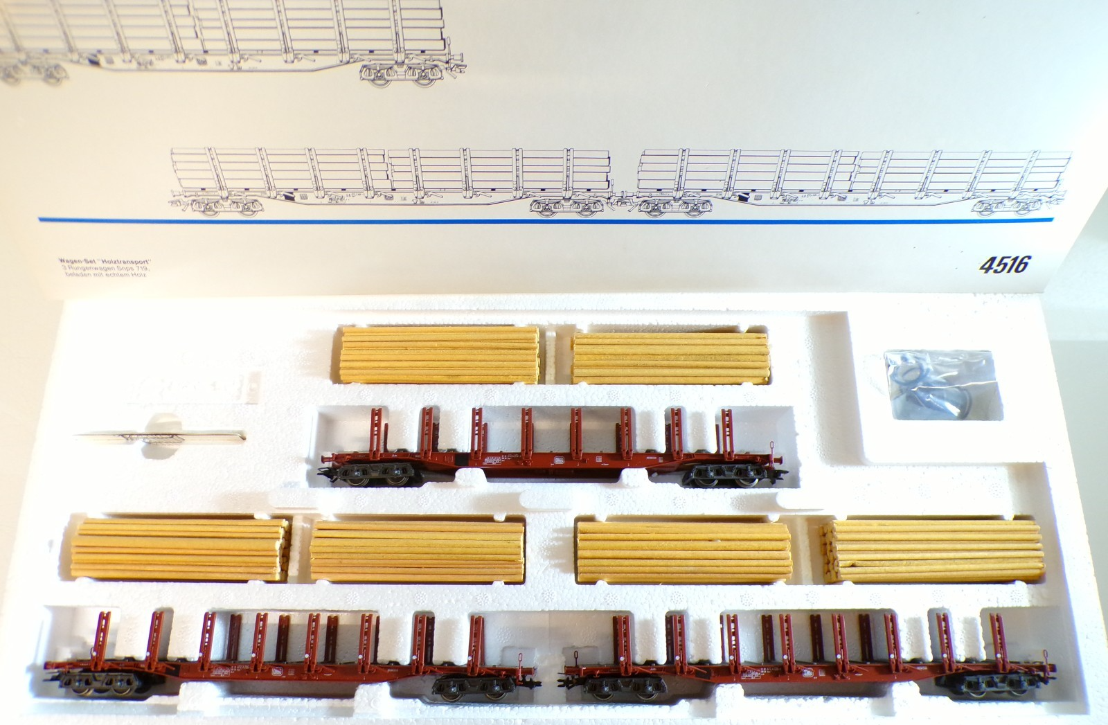 Märklin H0 4516 Wagen-Set Holztransport 3 tlg. der DB in OVP BH1371