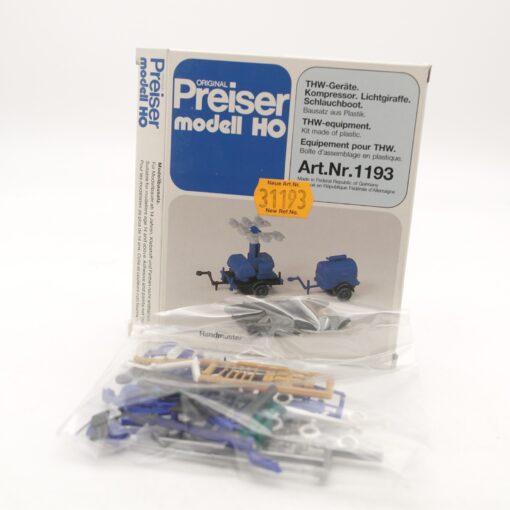 Preiser H0 Bausatz 1193 THW-Geräte Kompressor Lichtgiraffe Boot in OVP RR1609