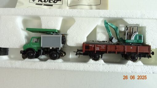 Roco H0 47495 Niederbordwagen mit Minibagger und Zweiwege Unimog in OVP PR8746 – Bild 3