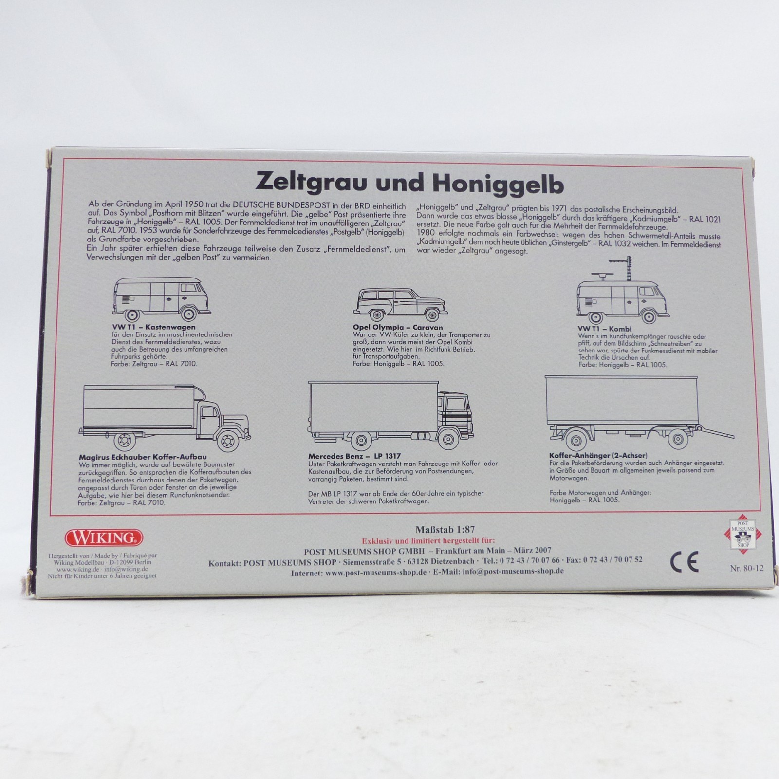 Wiking 1:87 PMS 80-12 Edition 2007 Fahrzeug-Set der Deutschen Post in OVP EX8516 – Bild 3